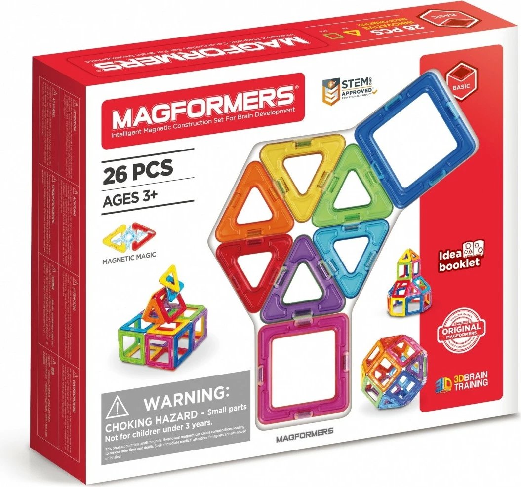Set blloqe magnetike Magformers Basic, 26 pjesë, shumëngjyrëshe