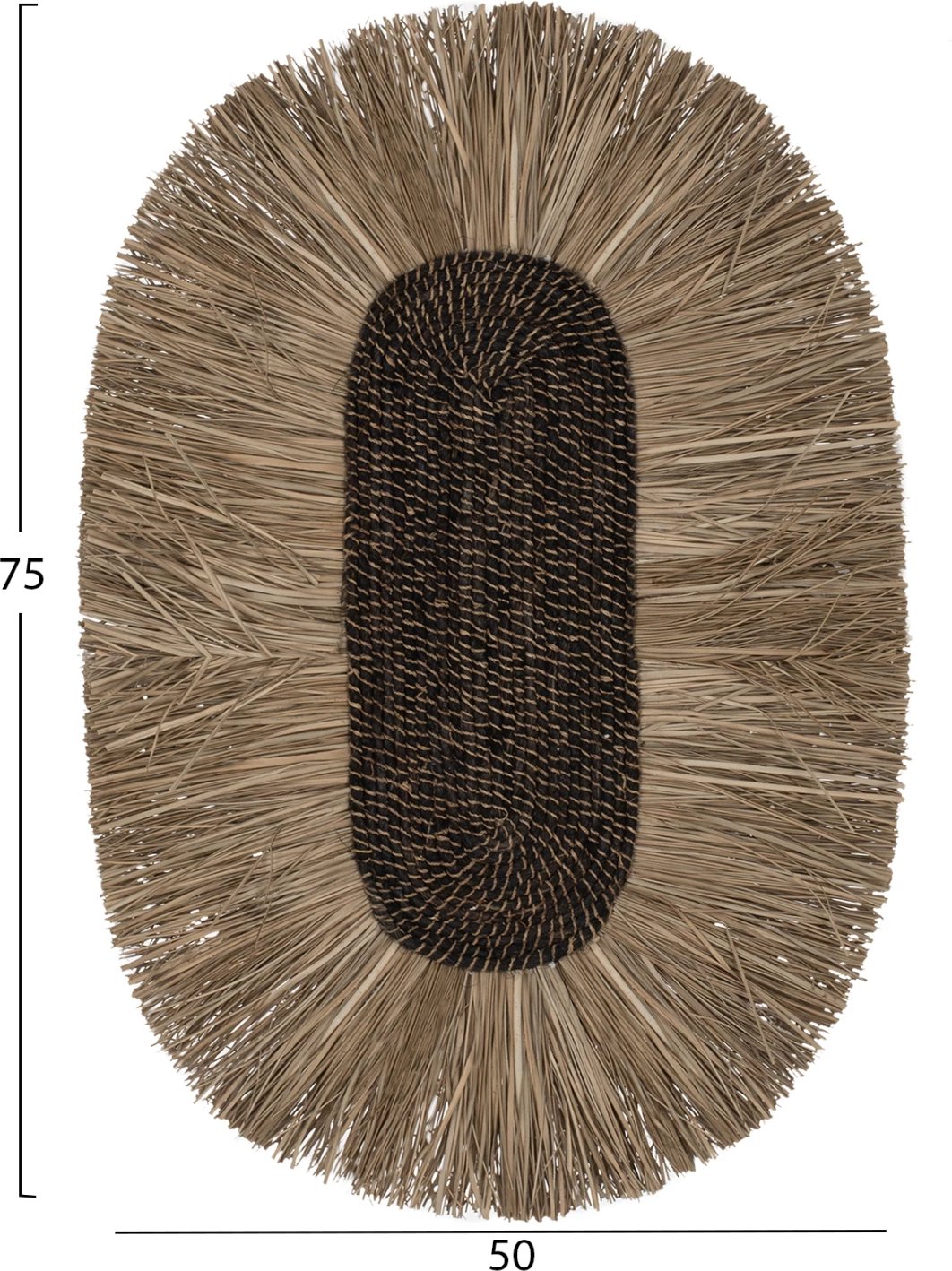 Dekor muri oval prej bari dhe fibrash abaka, ngjyrë natyrale e zezë, 50x5x75H cm, FH7794