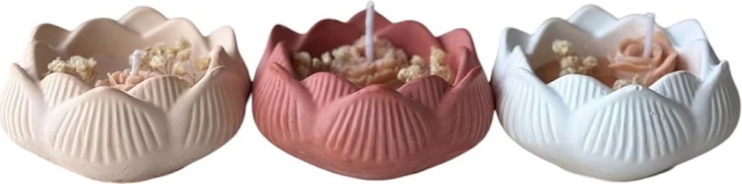 Set qirinjsh prej betoni, 3 copë, Evila Originals, Glamour Candle 29ST, e kuqe, bezhë, e bardhë