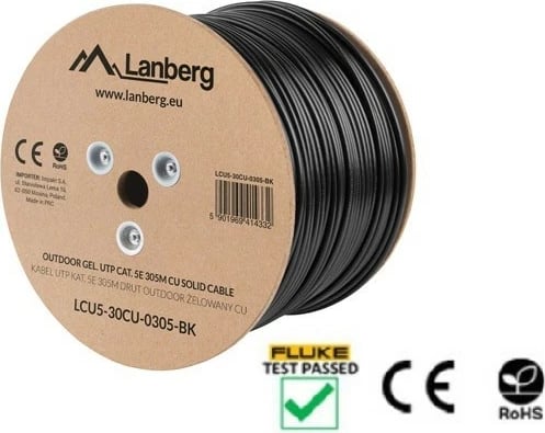 Kabllo rrjeti Lanberg UTP Cat-5e LCU5-30CU-0305-BK, 305m, e zezë