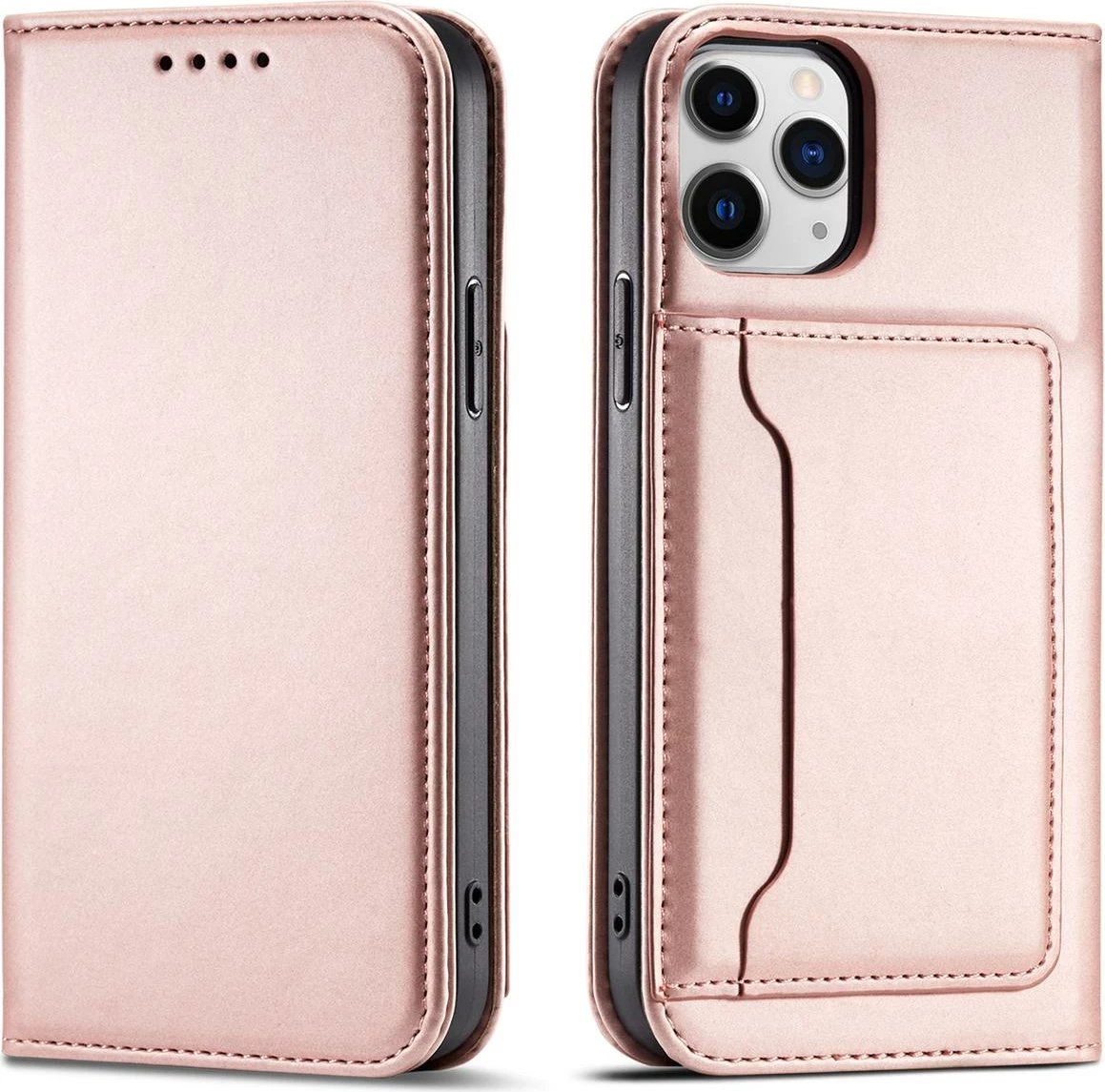 Mbështjellës Hurtel Magnet Card Case për iPhone 12 Pro Max, me xhep për karta, rozë