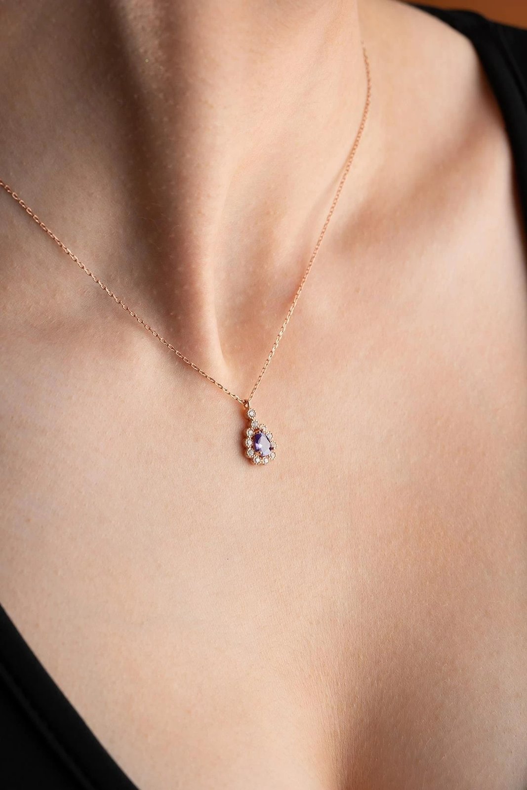 Qafore argjendi, ngjyrë rozë ari, gur zirkoni i purpurt, Jumeon, NRZ999231