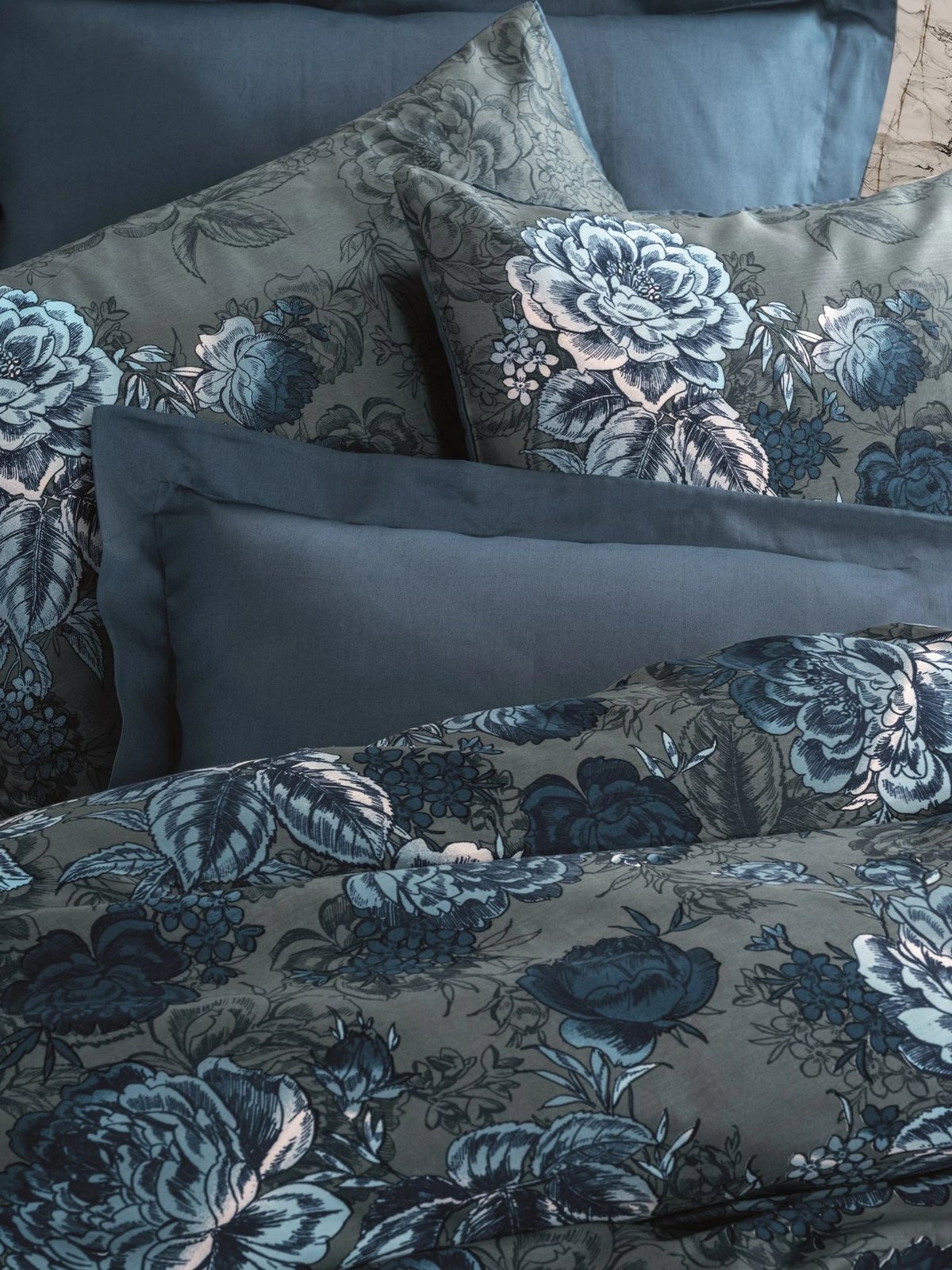 Set mbulesë për jorgan dopio, satin, L'essentiel, Liza, ngjyrë blu petrol