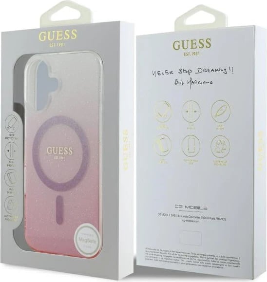 Mbështjellës Guess Glitter Gradient MagSafe për iPhone 16 Plus, Rozë Mbështjellës Guess Glitter Gradient MagSafe për iPhone 16 Plus, Rozë