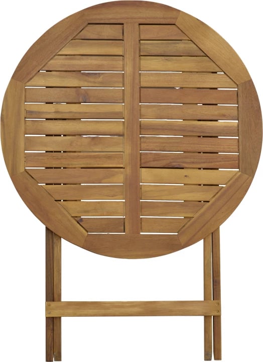 Tavolinë me karrige Recofly-Carpuva set prej 3 copash, palosëse, dru akacie natyrale D70x74cm