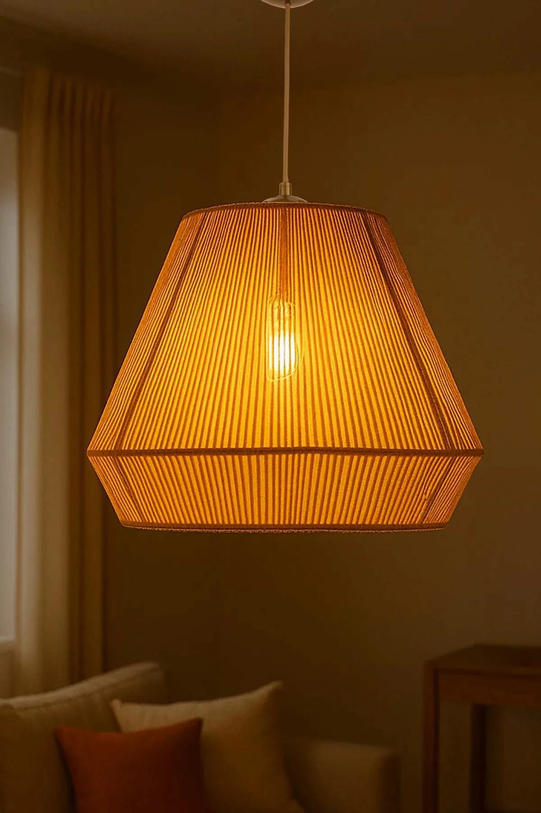 Llambë tavani Opviq, Braeza, ngjyrë bezhë, kapak makrame, lartësi e rregullueshme