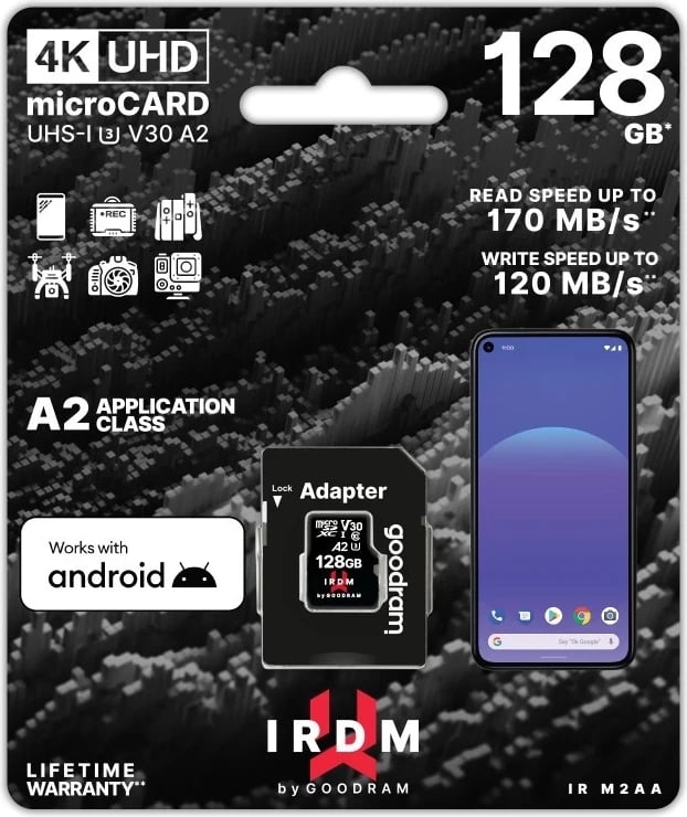 Karte memorie MicroSD GOODRAM micro SDXC V30 A2 + adapter, 128GB, 170MB/s