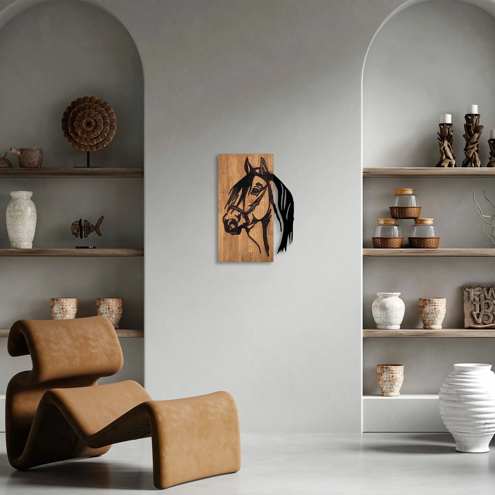 Aksesor dekorativ muri, dru dhe metal, dizajn kali, Wallity, 40x3x58cm