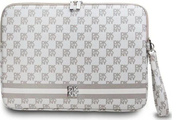 Mbështjellës laptopi DKNY, 16", lëkurë eko, bezhë, me rrip dore
