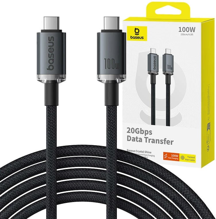 Kabllo USB-C në USB-C Baseus Crystal Shine, 1.5m, 100W, 20Gbps, e zezë Kabllo USB-C në USB-C Baseus Crystal Shine, 1.5m, 100W, 20Gbps, e zezë