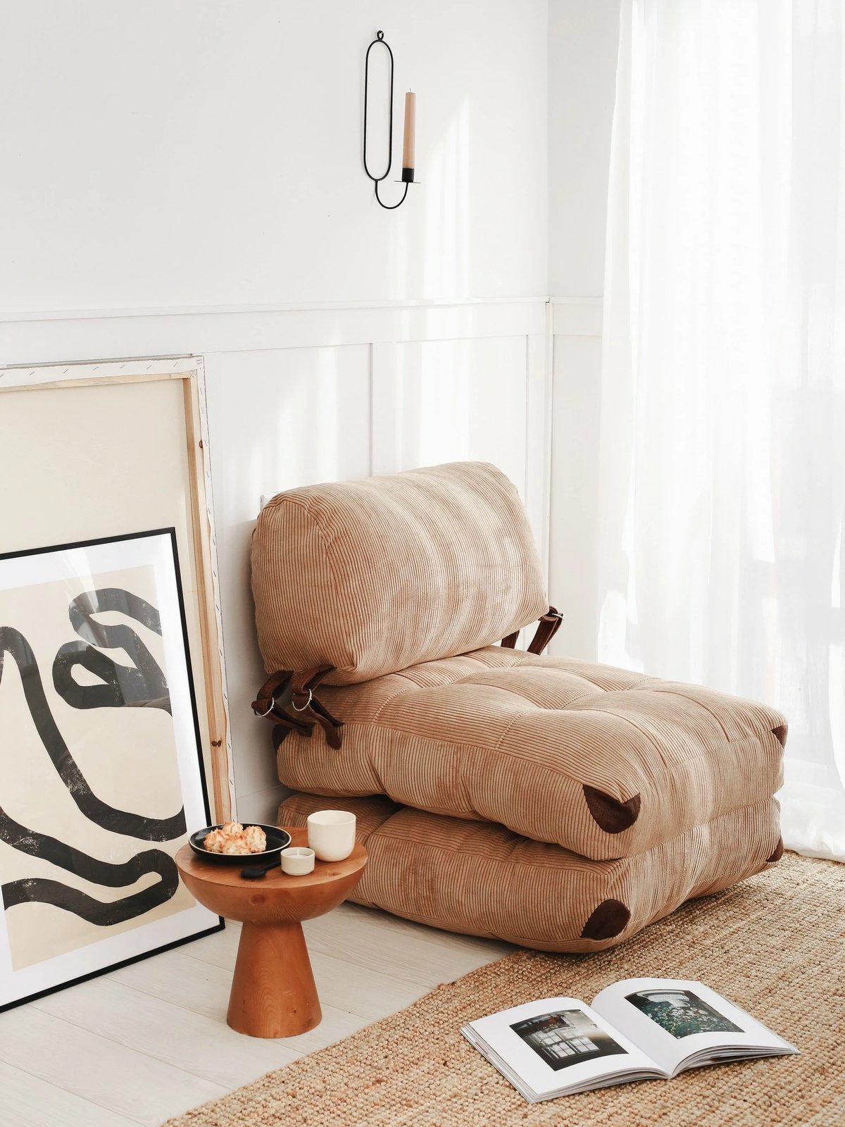 Krevati-karrige një vendësh, kadife Fold, ngjyrë deve, Atelier del Sofa