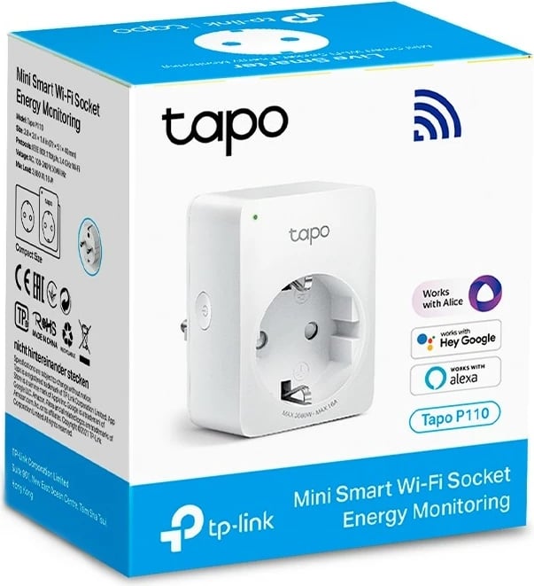 Prizë inteligjente mini TP-LINK Tapo P110 me WiFi dhe monitorim të konsumit, e bardhë