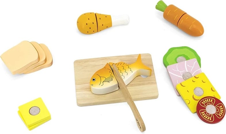 Set prerjeje ushqimi prej druri, Viga, me dërrasë prerjeje dhe thikë, 18m+, shumë pjesë, Shumëngjyrësh