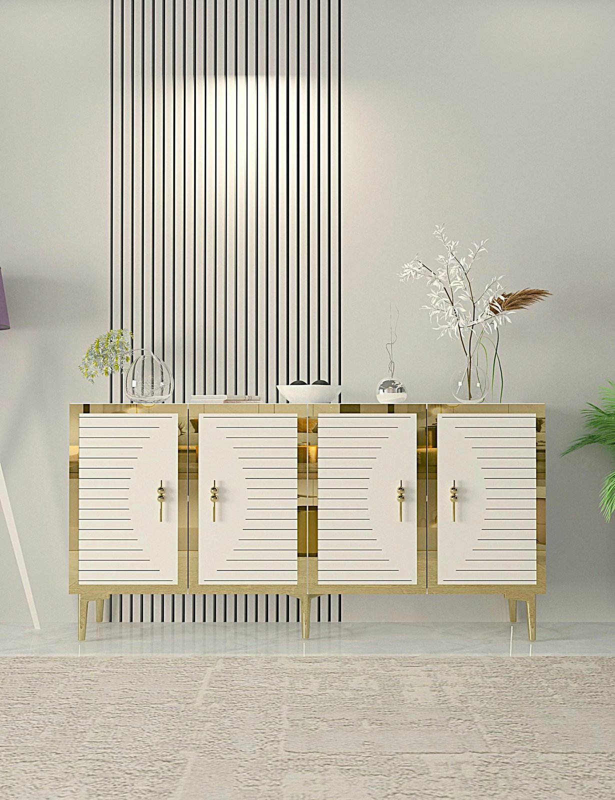 Konsol Skye Decor, ngjyrë safir, e bardhë, ari