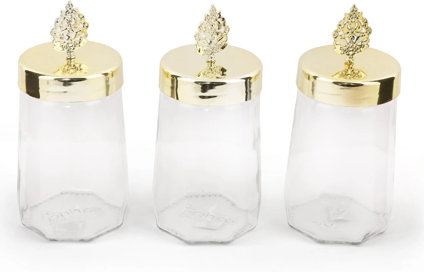 Set kuti për ruajtje, qelq, 6 copë, transparent, kapak ari, PLTN112