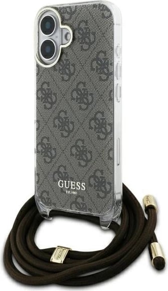Mbështjellës Guess Crossbody Cord 4G Print për iPhone 16, Kafe Mbështjellës Guess Crossbody Cord 4G Print për iPhone 16, Kafe