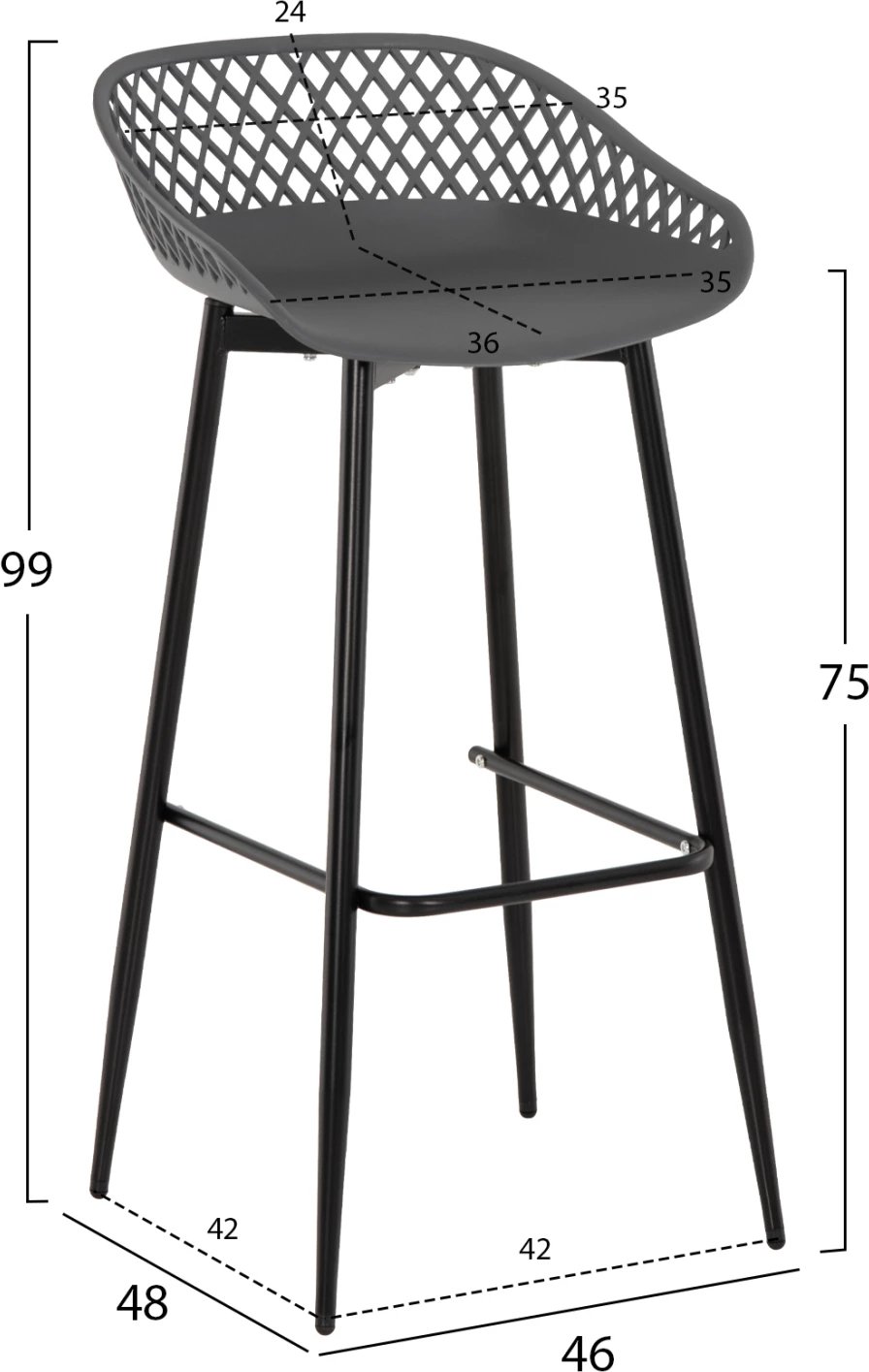 Karrige për bar AVAYA FH8686.20, polipropilen gri, këmbë metalike të zeza, 46x48x99H cm