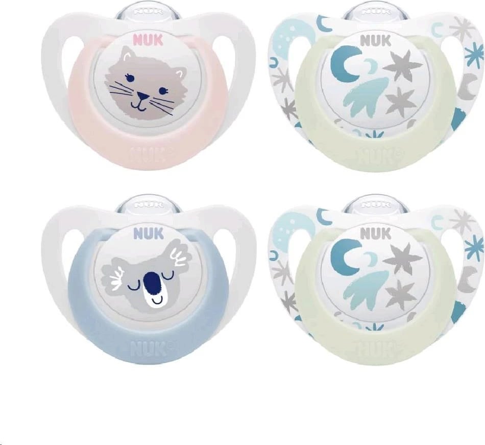 Cicë qetësuese, NUK, Star Day & Night, 0-6 muaj, me ndriçim natën, për djem, blu, set 2 copë me kuti