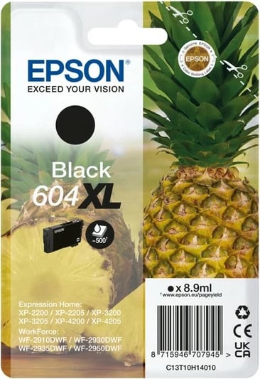 Toner Epson 604XL, High (XL) Yield, 8.9 ml, 500 faqe, e zezë