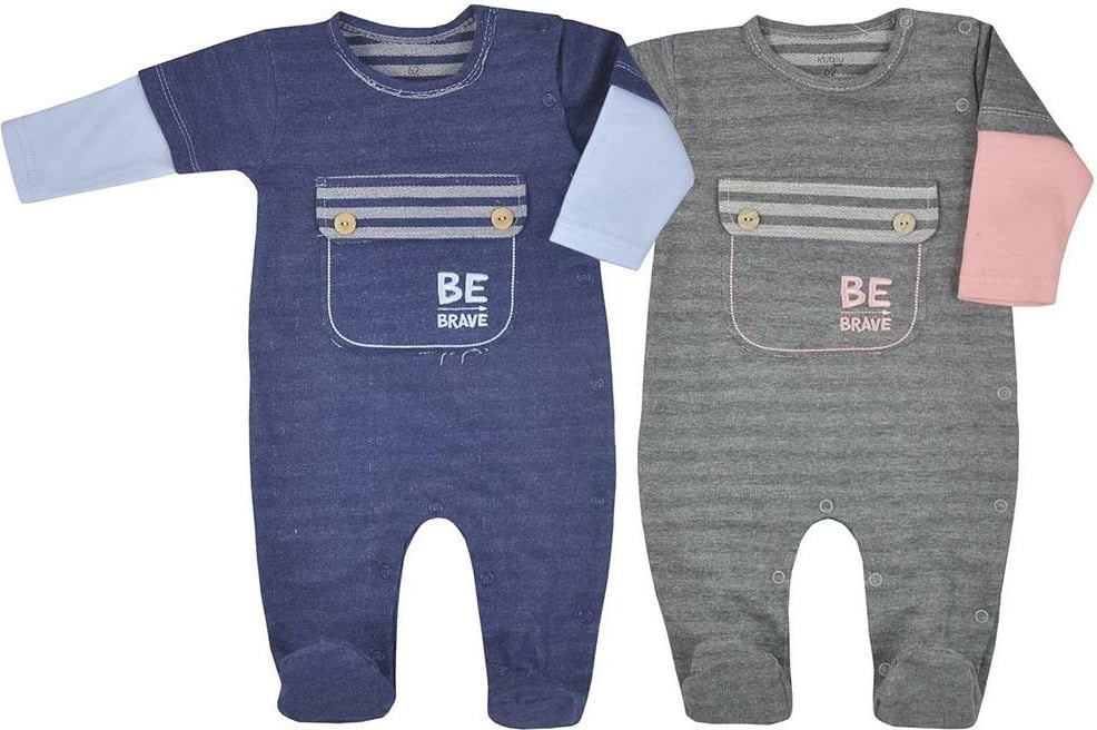 Kombinezon bebe, KOALA, BE BRAVE, 100% pambuk, madhësi 74 (6-9m), gri-rozë
