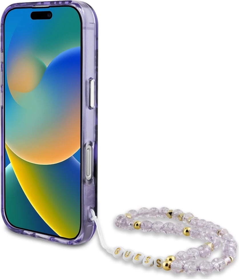 Mbështjellës Guess Palm Trees Triangle Pearl Strap MagSafe për iPhone 16, Vjollcë