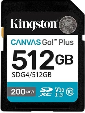 Kartë memorie Kingston Canvas Go Plus SD, 512GB, SDXC, 200/160 MB/s