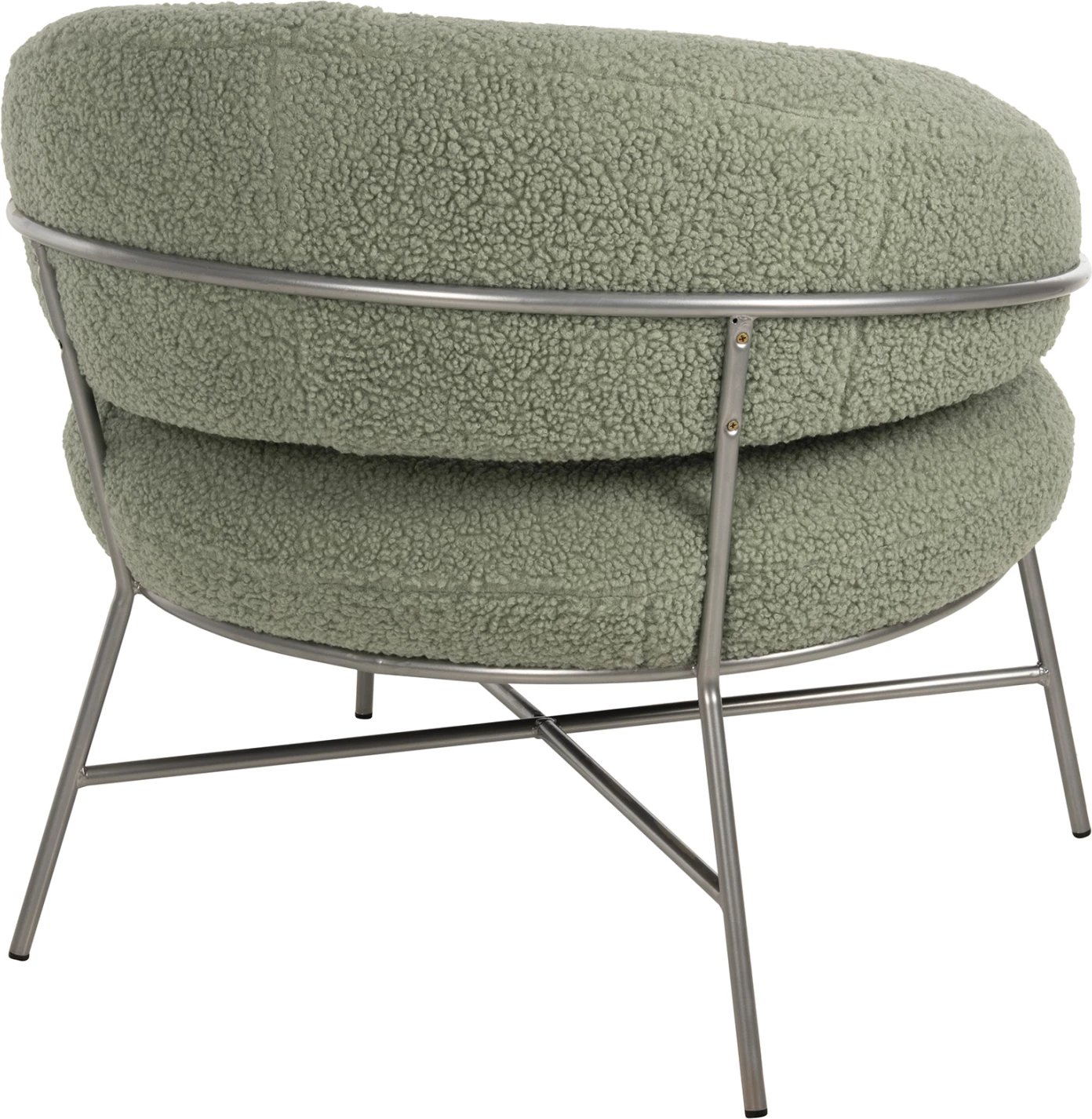 Fotelje TRUDI FH8639.27, ngjyrë fistik, pëlhurë boucle dhe kornizë metalike argjendi, 84x79x76H cm