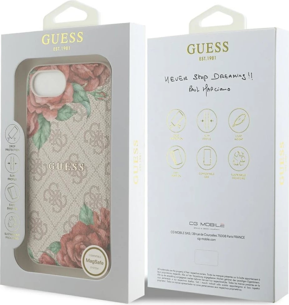 Mbështjellës Guess 4G Flowers Print MagSafe për iPhone 16e, Rozë Mbështjellës Guess 4G Flowers Print MagSafe për iPhone 16e, Rozë