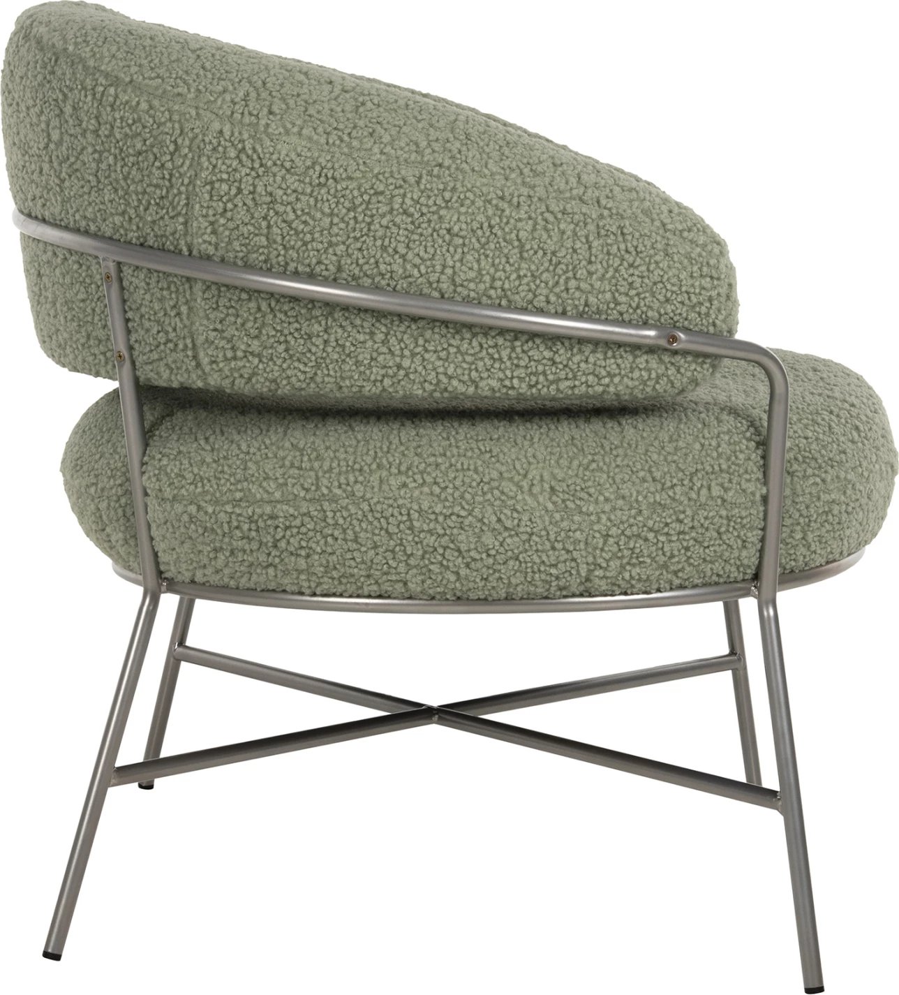 Fotelje TRUDI FH8639.27, ngjyrë fistik, pëlhurë boucle dhe kornizë metalike argjendi, 84x79x76H cm