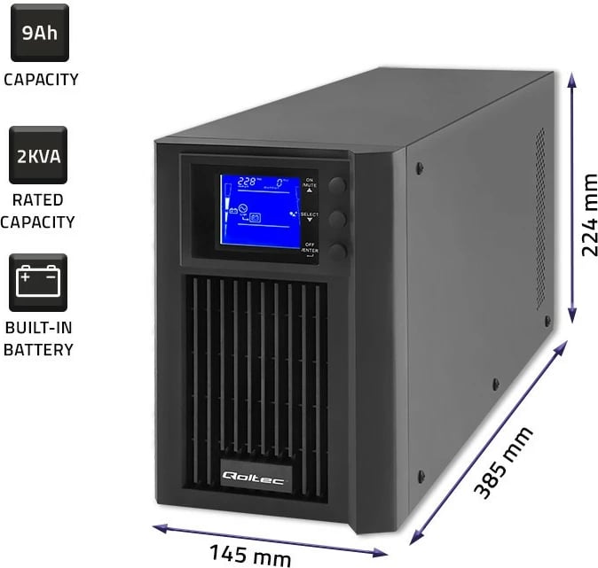 UPS Qoltec 53981, 2kVA, 1600W, Pure Sine Wave, LCD, USB, i zi UPS Qoltec 53981, 2kVA, 1600W, Pure Sine Wave, LCD, USB, i zi