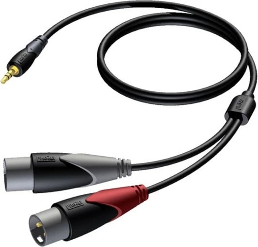Kabllo audio PROCAB CLA712/3, 3.5mm minijack mashkull në 2x XLR mashkull, 3m, e zezë