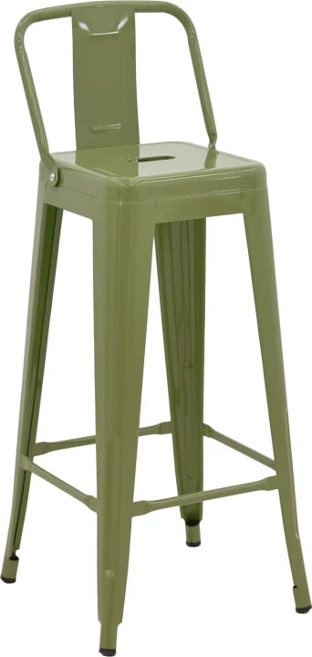 Karrige për bar me mbështetëse Utopia, metal, ngjyrë ulliri e errët, 42x42x97cm