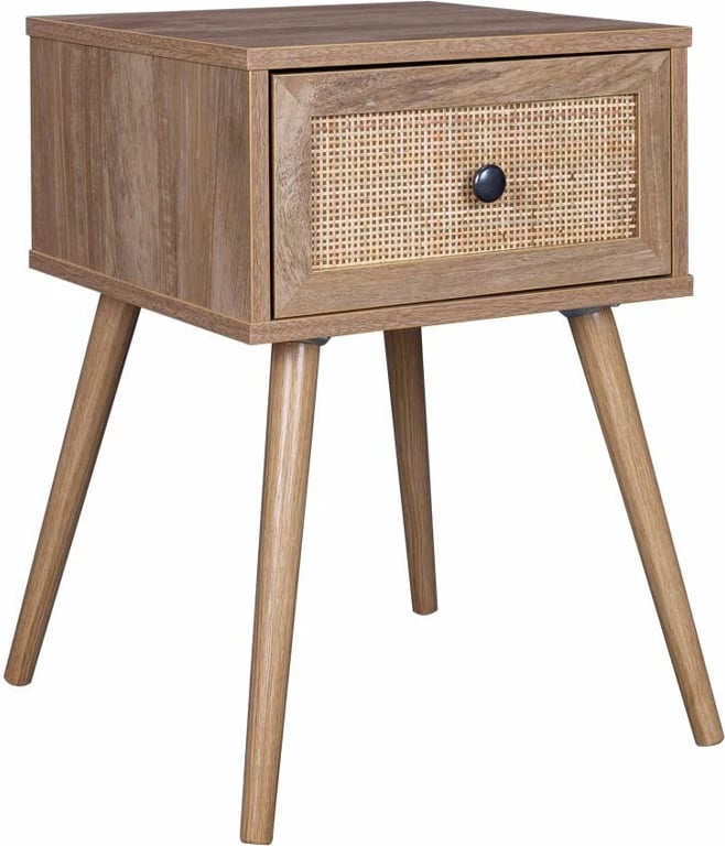 Komodinë natyrale me sirtar dhe ratan, AMMOS, 40x35x61