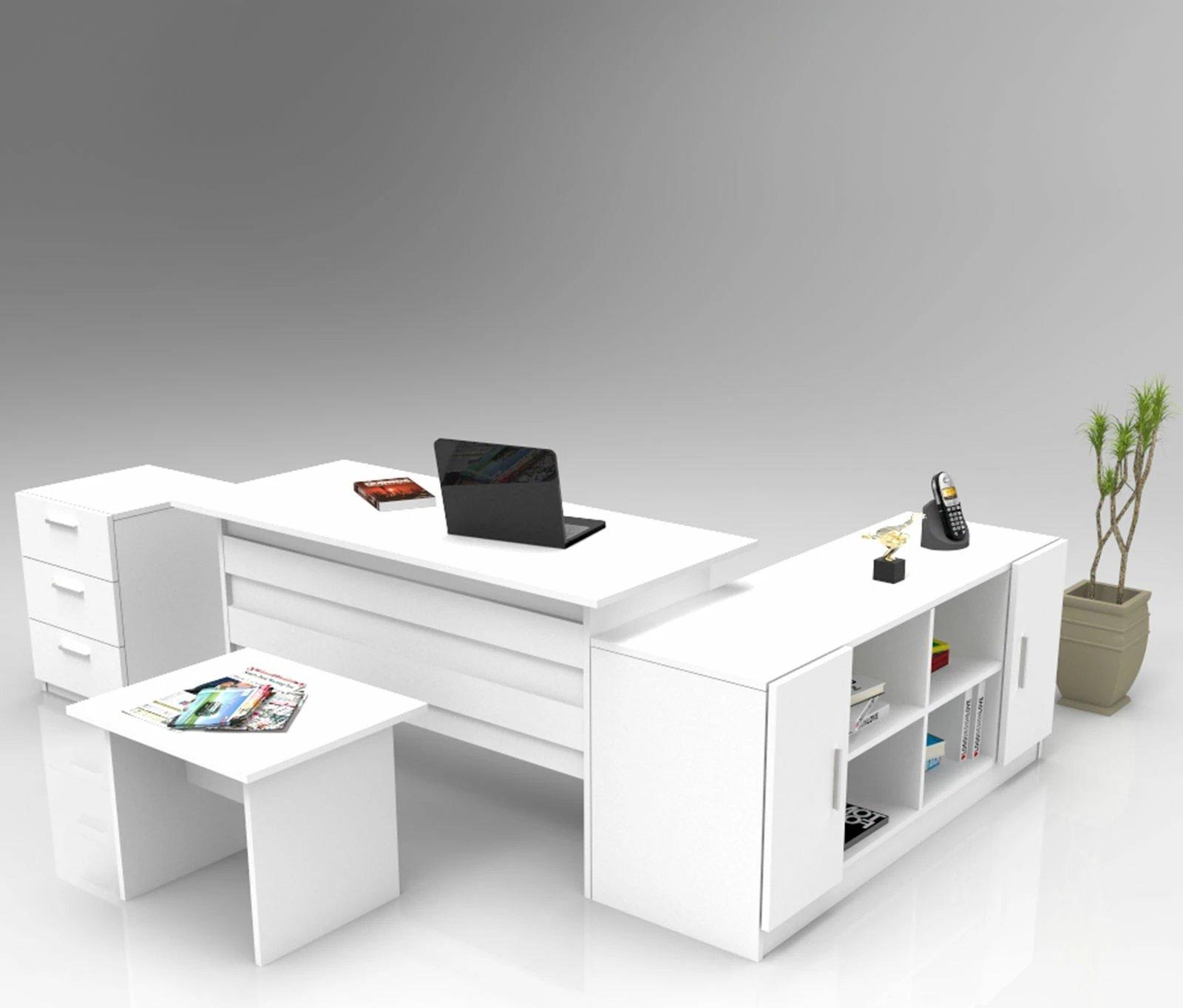 Set mobiljesh për zyre, ngjyrë e bardhë, Skye Decor, Vo13-W