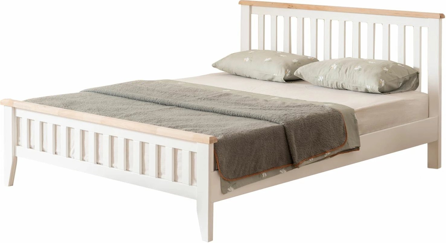 Krevat dopio Hanah Home, stil modern country, 120x200, ngjyrë e bardhë dhe lis