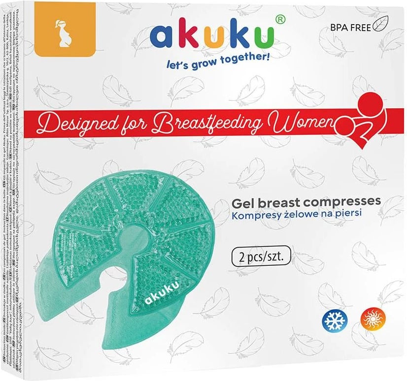 Kompresa gjiri me xhel, AKUKU, përdorim i ngrohtë/ftohtë, transparente, set 2 copë