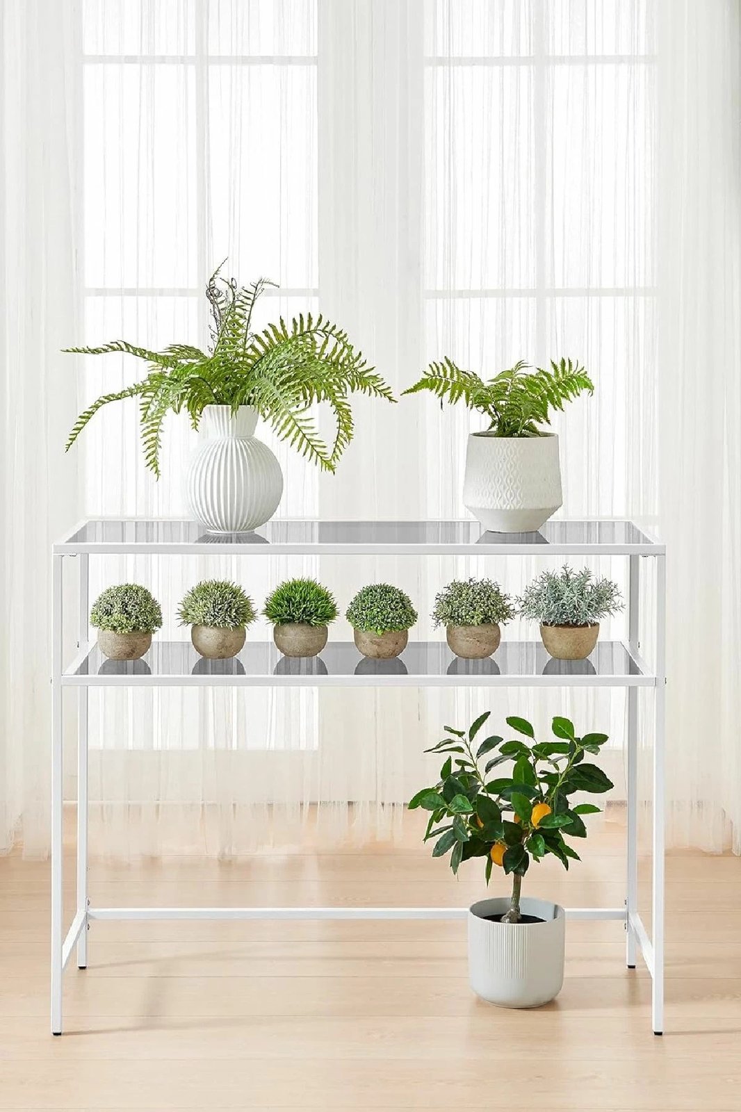 Komodë Skye Decor, e bardhë, xham i temperuar, 90x80x30cm