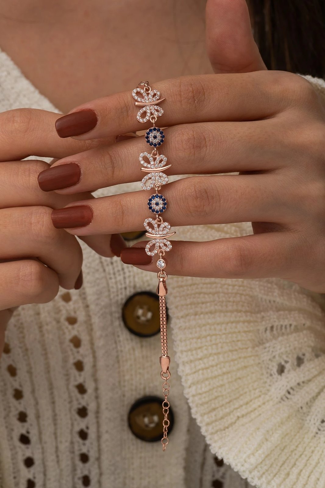 Byzylyk argjendi Jumeon, TRDYL641, rozë gold, bardhë, kaltër e errët