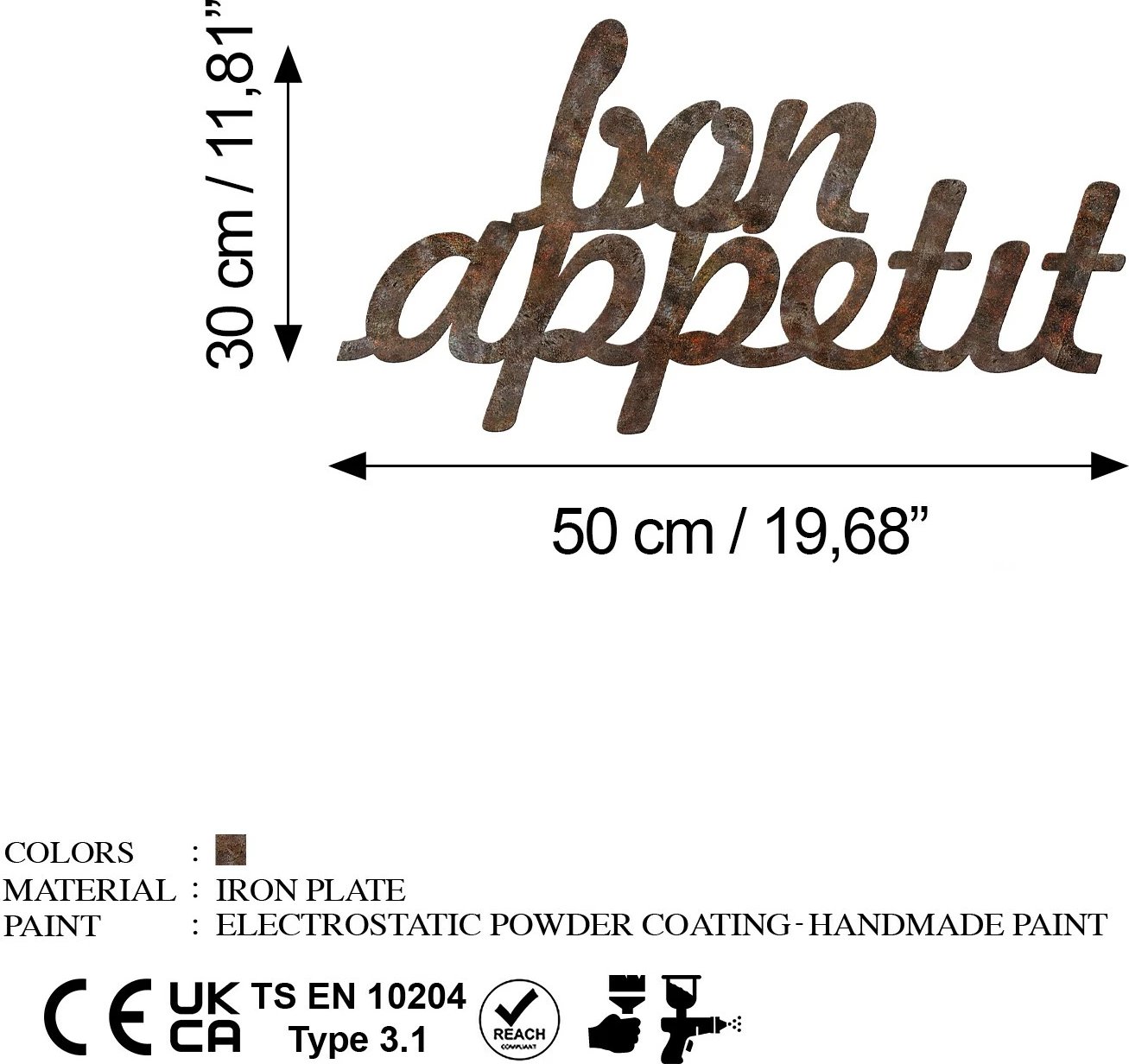 Aksesor dekorativ metalik për mur, Wallity, ngjyrë antike, Bon Appetit
