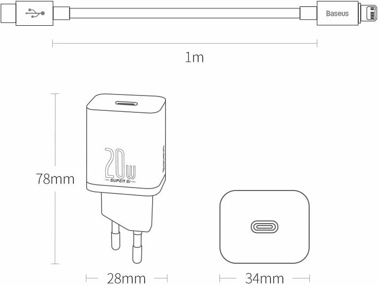 Karikues muri Baseus Super Si 1C, 20W, USB-C, me kabllo USB-C në Lightning 1m, Zi Karikues muri Baseus Super Si 1C, 20W, USB-C, me kabllo USB-C në Lightning 1m, Zi