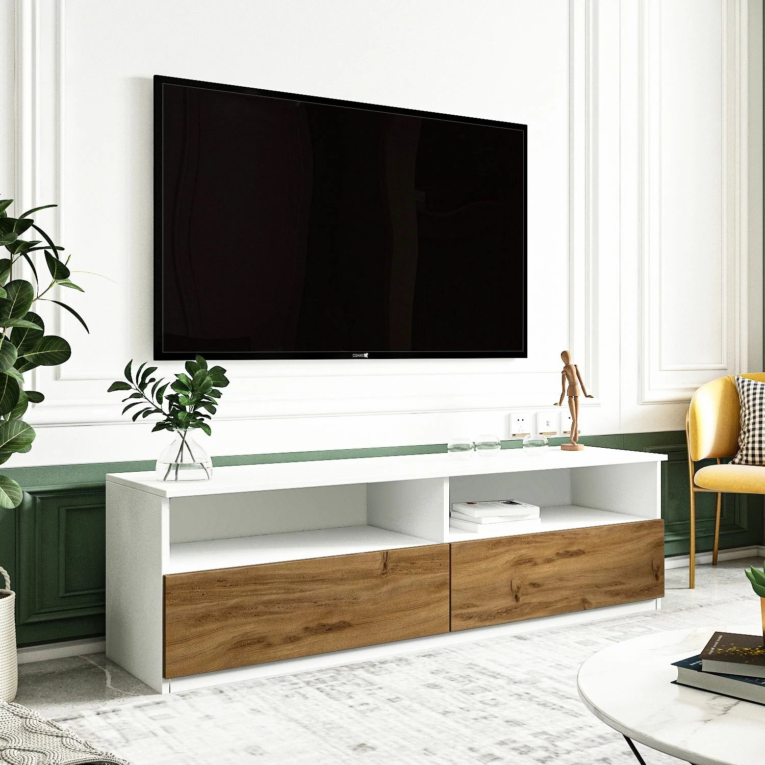 Konsolë TV, ngjyrë e bardhë dhe natyrale, Skye Decor, Centra