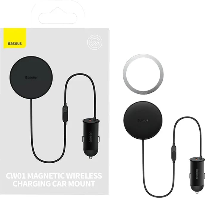 Mbajtës magnetik për celular Baseus CW01 me karikues USB-C 15W + 25W, i zi