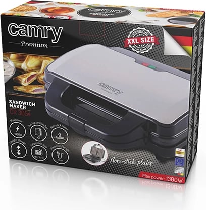 Toster sanduiçesh, Adler, CR 3054, 2 sanduiçe, 900W/1300W, pllaka jo ngjitëse, XL, 28.5x15.2 cm