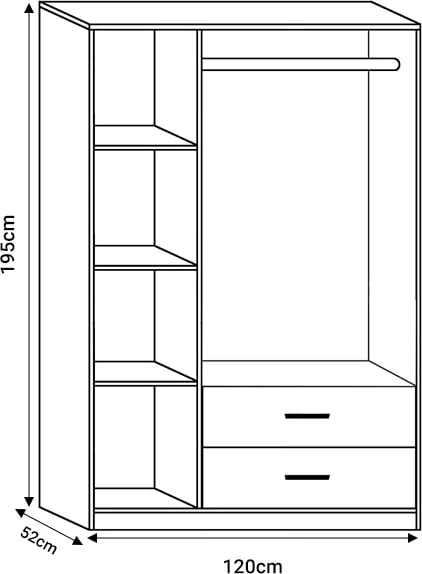 Dollap me 3 dyer Edritte me sirtarë, ngjyrë arre e çelët, 120x52x195cm