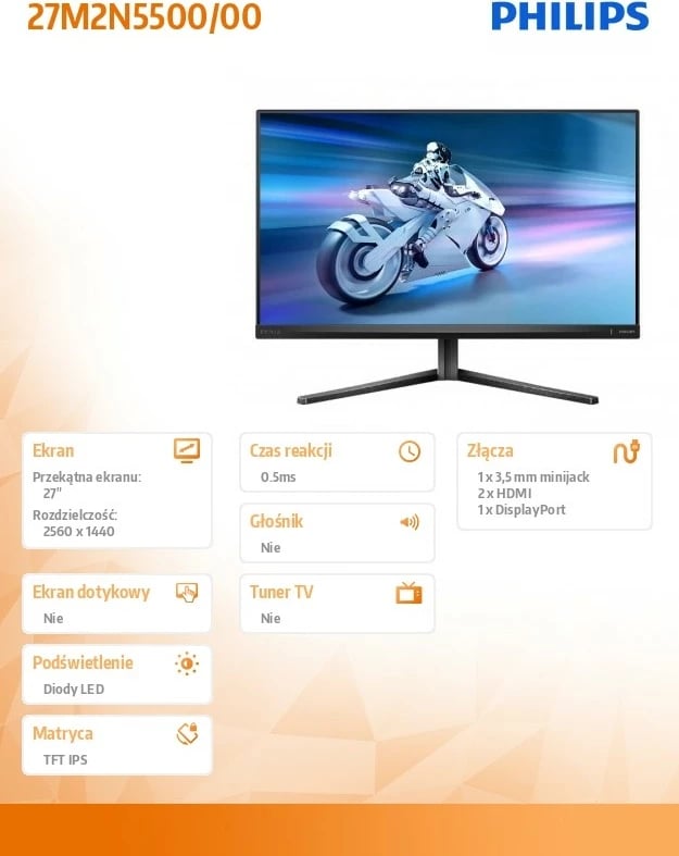 Monitor Philips 27M2N5500/00, 27", IPS, 180Hz, Quad HD, Gri