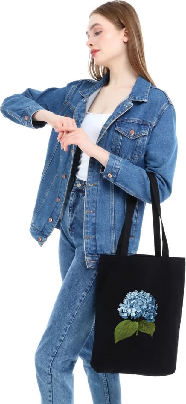 Qese tote Zoozie Bags, 1542, ngjyrë e zezë, pambuk, lule