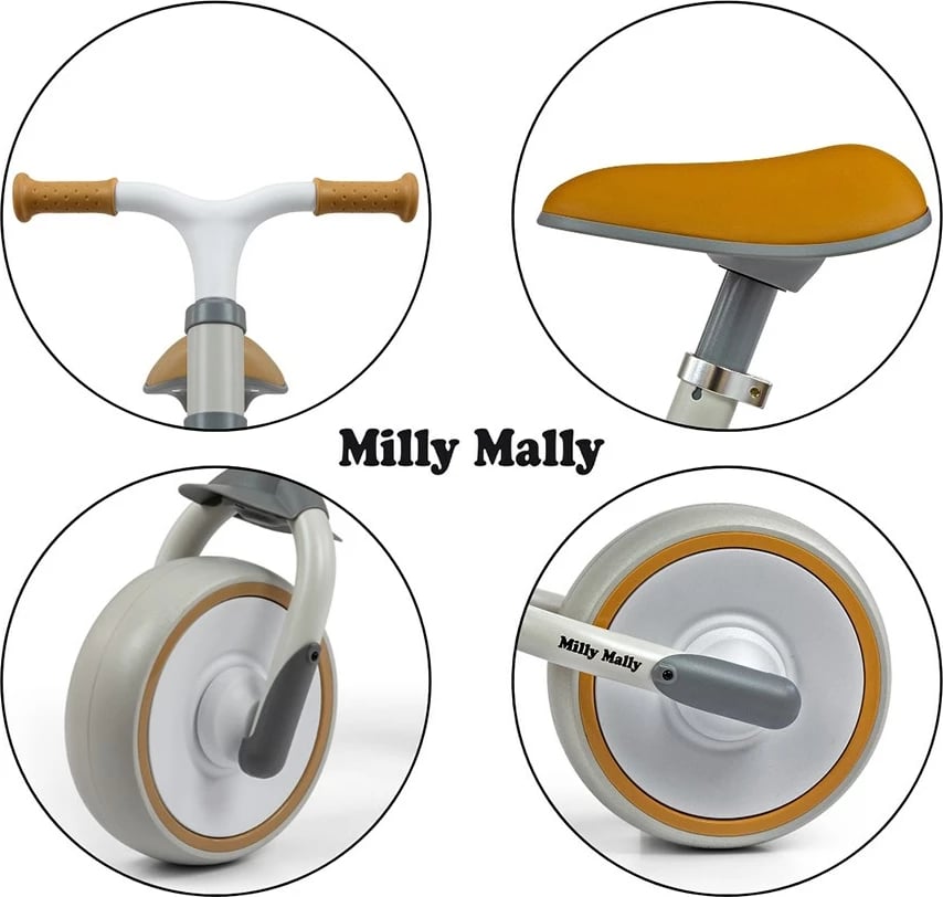 bicikletë pa pedale, Milly Mally, Skippy, kornizë çeliku, rrota EVA pa shpim, sedile e rregullueshme, 18+ muaj, ngjyrë e bardhë