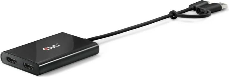 Adapter Club3D USB-C/USB-A në 2x HDMI 4K@60Hz, i zi
