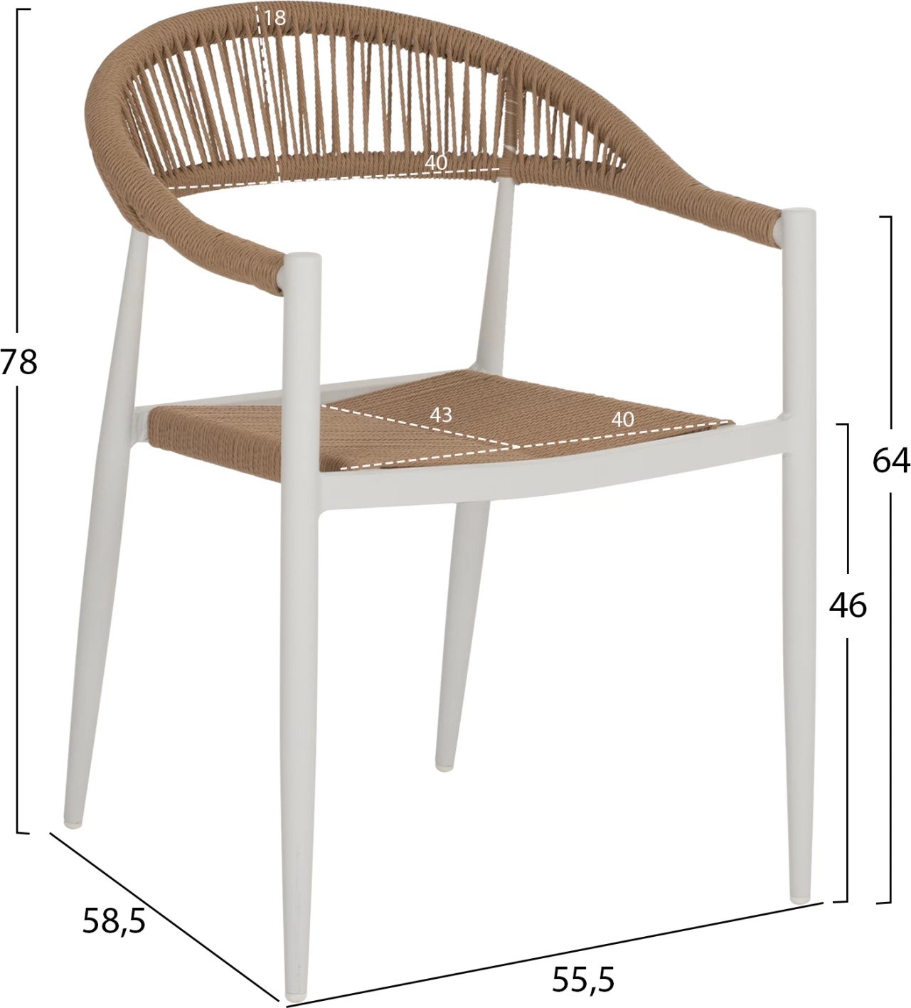 Karrige alumini, ngjyrë e bardhë me rattan bezhë, FH5854.01, 56x55.5x78H