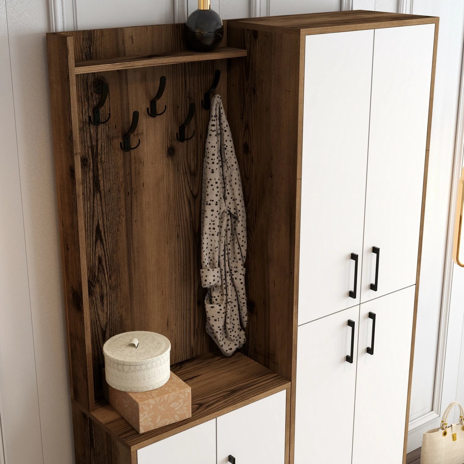 Stendë për korridor Hanah Home, Berlin BA, ngjyrë arre dhe e bardhë